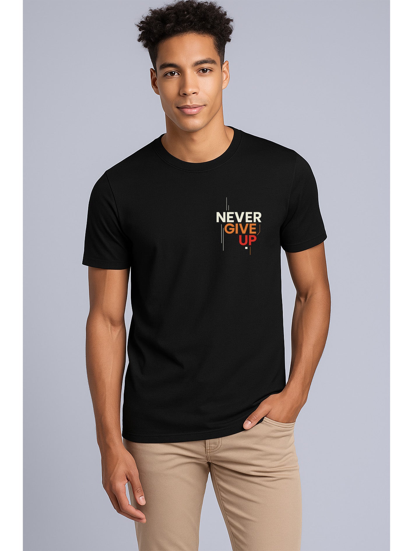 Fluxwear Men's Supima Cotton T-Shirt – "Never Give Up" Minimal Print (Black)