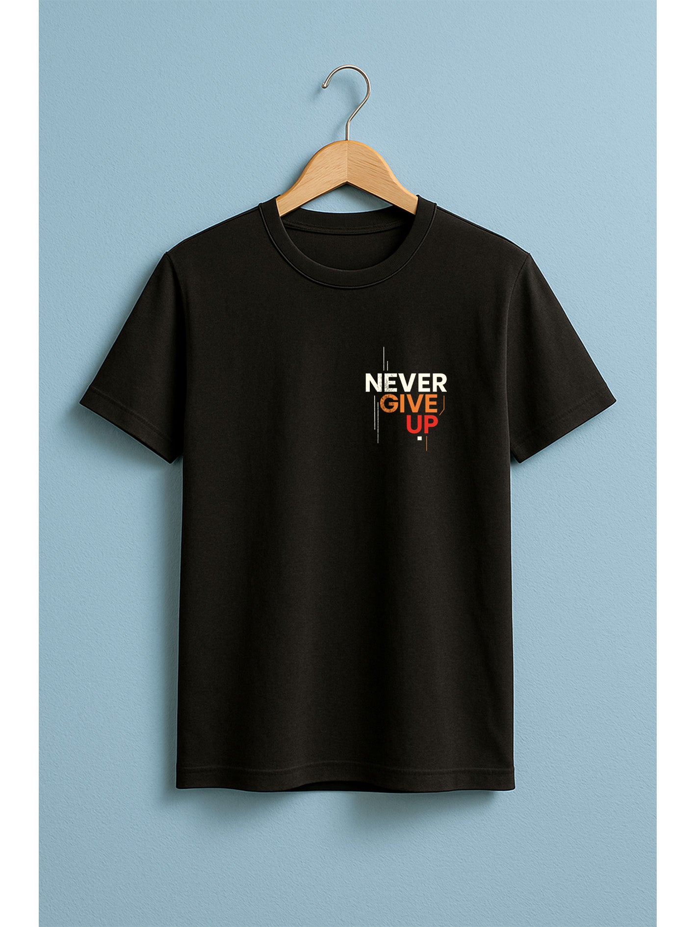 Fluxwear Men's Supima Cotton T-Shirt – "Never Give Up" Minimal Print (Black)